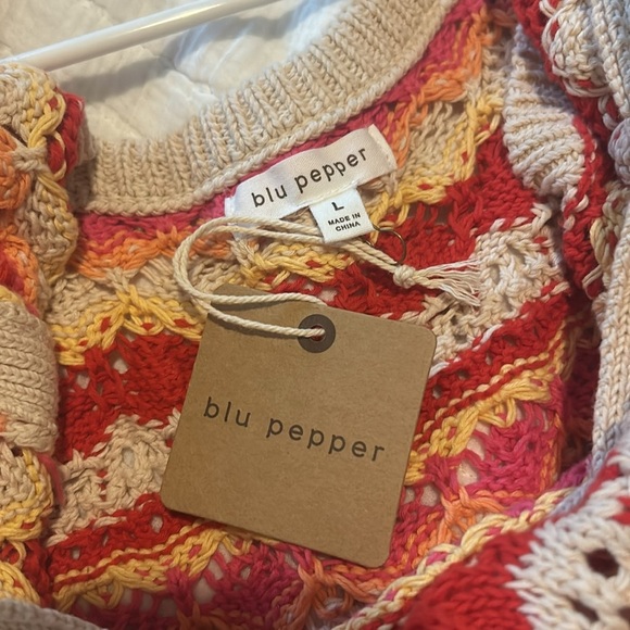 VICI Blu Pepper NWT Josephine Cotton Crochet Knit Flutter Sleeve Ruffle Tank - Picture 6 of 8